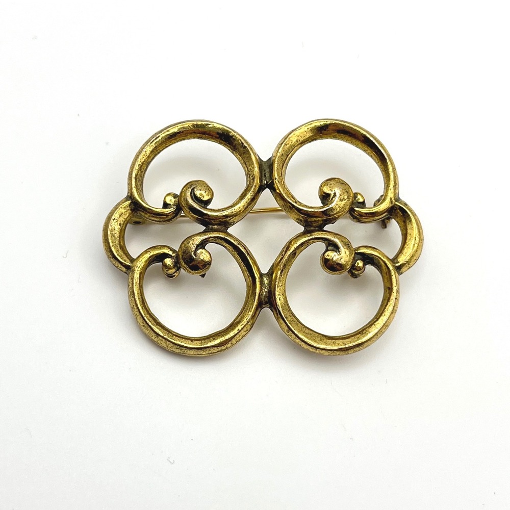 Zentall‎ Vintage Gold Tone Scroll Openwork Brooch Pin Mid Century Modern Design